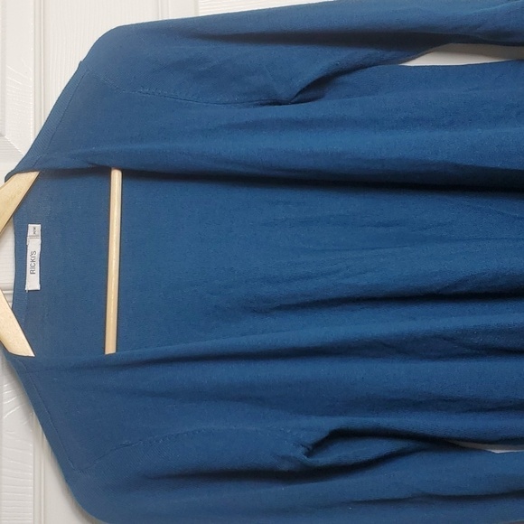 Ricki's Drapped Open Front Blue Cardigan Roll up Sleeves Size Medium - Picture 2 of 9